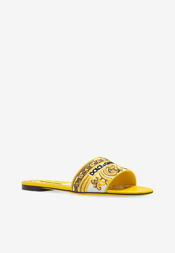 Dolce & Gabbana Bianca Majolica Embroidered Flat Sandals Yellow CQ0571 AV804-8Q728