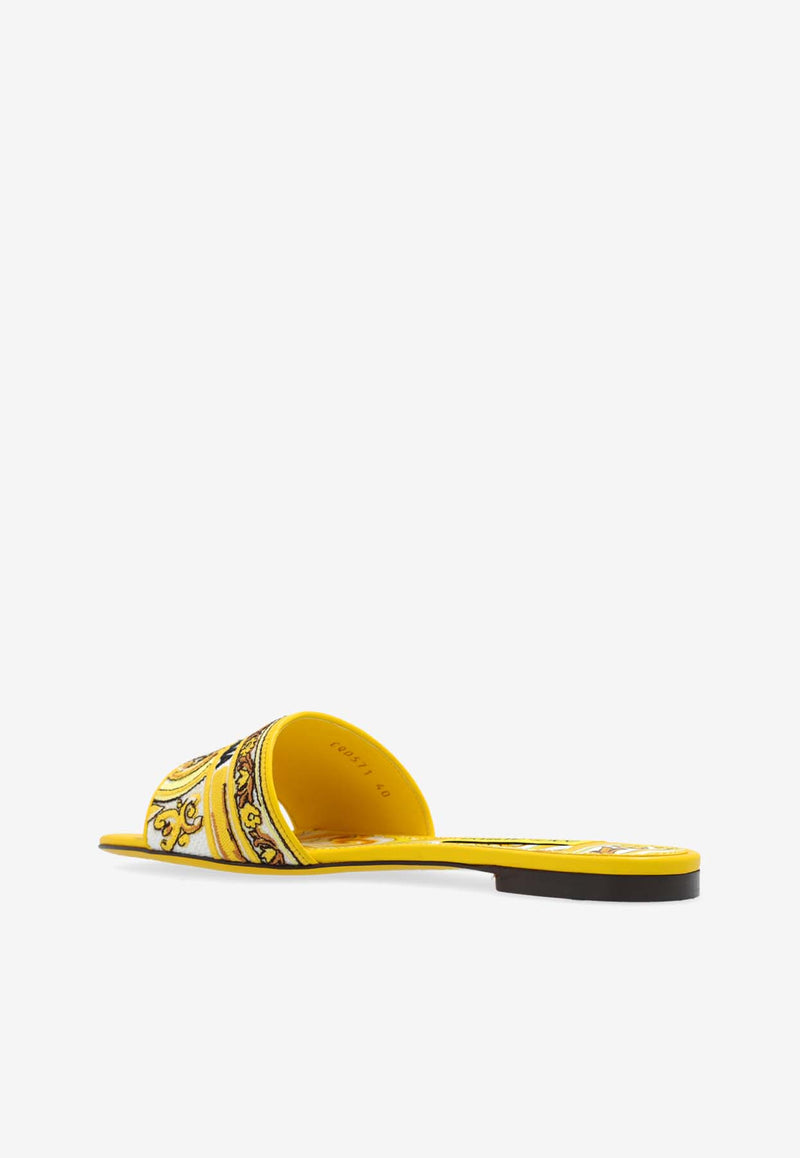 Dolce & Gabbana Bianca Majolica Embroidered Flat Sandals Yellow CQ0571 AV804-8Q728