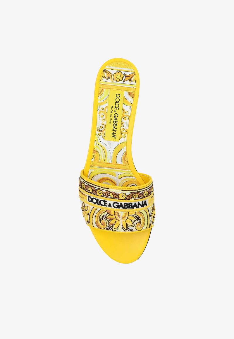 Dolce & Gabbana Bianca Majolica Embroidered Flat Sandals Yellow CQ0571 AV804-8Q728