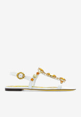 Dolce & Gabbana Bianca Embellished Leather Sandals White CQ0601 AT848-8V135