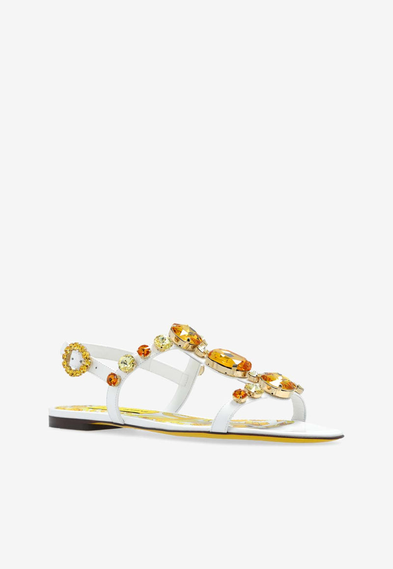 Dolce & Gabbana Bianca Embellished Leather Sandals White CQ0601 AT848-8V135