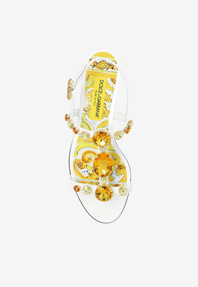 Dolce & Gabbana Bianca Embellished Leather Sandals White CQ0601 AT848-8V135