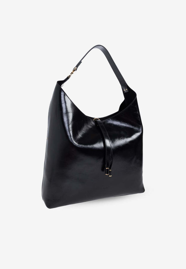 Chloé Marcie Shiny Leather Hobo Bag Black CHC24AS630 N57-001