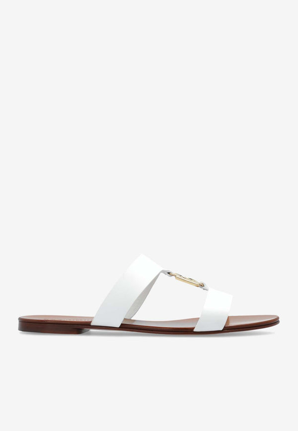 Dolce & Gabbana Bianca DG Logo Leather Flat Sandals White CQ0608 AW576-80002