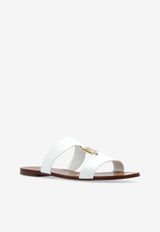 Dolce & Gabbana Bianca DG Logo Leather Flat Sandals White CQ0608 AW576-80002