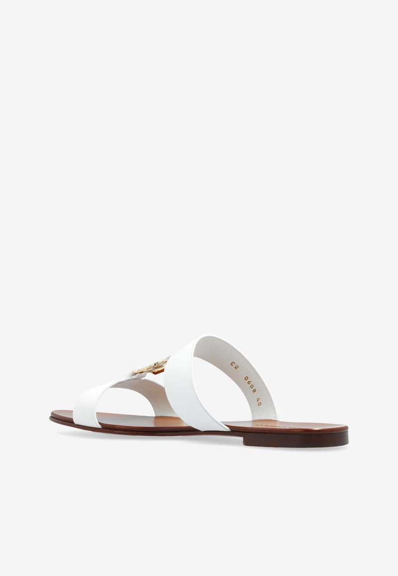 Dolce & Gabbana Bianca DG Logo Leather Flat Sandals White CQ0608 AW576-80002