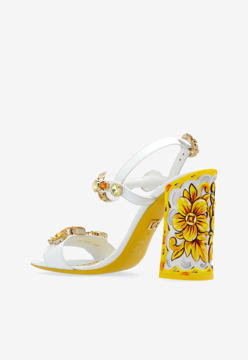 Dolce & Gabbana Keira 105 Stone-Embellished Leather Sandals White CR1354 AT848-8V135