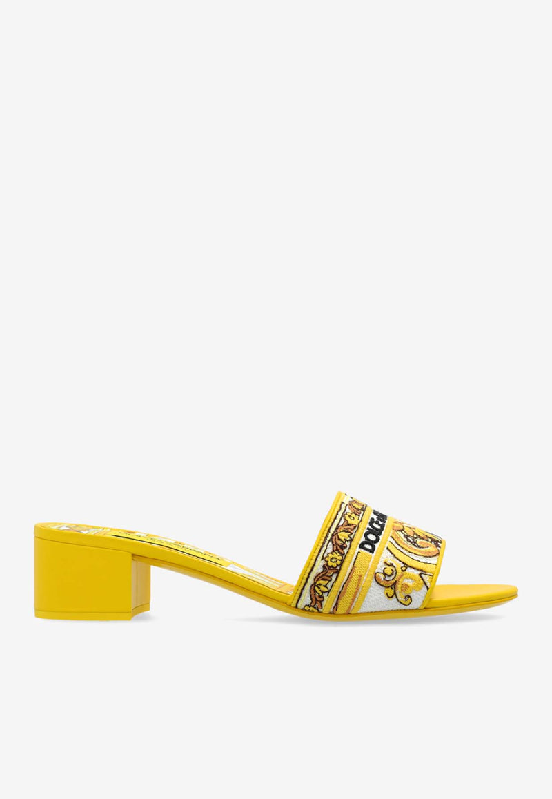 Dolce & Gabbana Karol 40 Majolica Embroidered Mules Yellow CR1748 AV804-8Q728