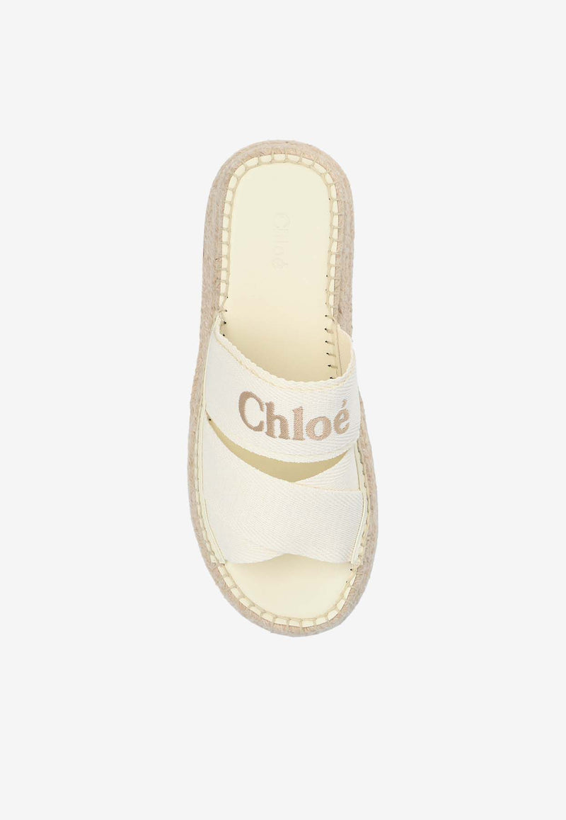 Chloé Mila Logo Embroidered Flatform Sandals White CHC24U00W KR-122