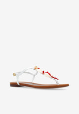 Dolce & Gabbana Coral Embellished Leather Thong Sandals White CQ0604 AW116-8V135