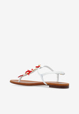 Dolce & Gabbana Coral Embellished Leather Thong Sandals White CQ0604 AW116-8V135