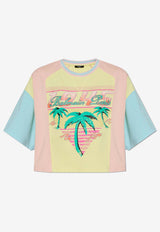 Balmain Palm Tree Print Cropped T-shirt Multicolor DF1EE081 GD72-IFT