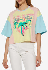 Balmain Palm Tree Print Cropped T-shirt Multicolor DF1EE081 GD72-IFT