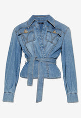 Balmain Belted Denim Shirt Blue DF1HC070 DE53-6FC