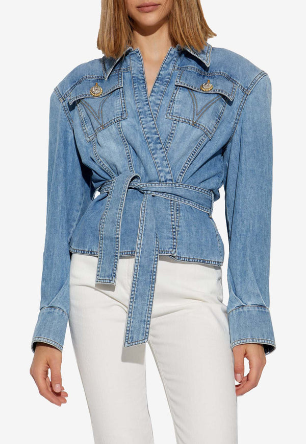 Balmain Belted Denim Shirt Blue DF1HC070 DE53-6FC