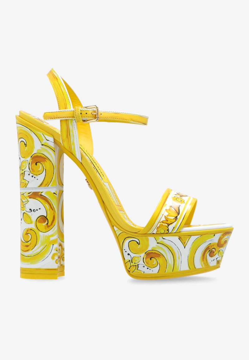 Dolce & Gabbana 105 Majolica Print Platform Sandals Yellow CR1741 AQ240-HG3OB