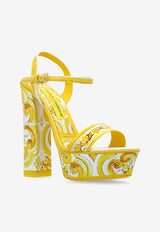 Dolce & Gabbana 105 Majolica Print Platform Sandals Yellow CR1741 AQ240-HG3OB