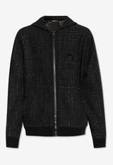 Balmain Logo Badge Tweed Hooded Sweatshirt Black DH1JT225 37CF-0PA