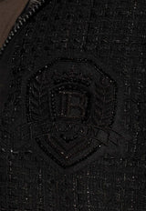 Balmain Logo Badge Tweed Hooded Sweatshirt Black DH1JT225 37CF-0PA