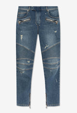 Balmain Distressed Slim Biker Jeans Blue DH1MG009 DE57-6KD