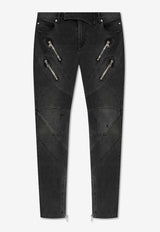 Balmain Distressed Slim Biker Jeans Black DH1MG110 DE68-0PC