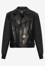 Balmain Zip-Up Leather Biker Jacket Black DH1TD505 MF12-EAP