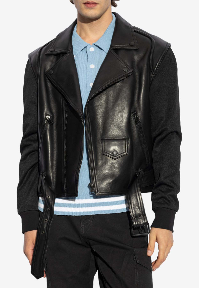 Balmain Zip-Up Leather Biker Jacket Black DH1TD505 MF12-EAP