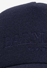 Balmain Logo Embroidered Wool Baseball Cap Navy DH1XA281 WC68-SMT