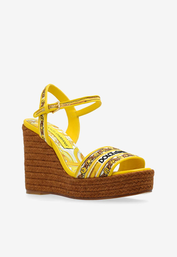 Dolce & Gabbana 90 Majolica Embroidered Wedge Sandals Yellow CZ0318 AV804-8Q728