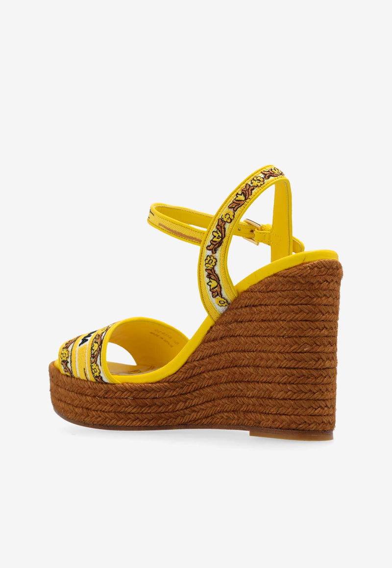 Dolce & Gabbana 90 Majolica Embroidered Wedge Sandals Yellow CZ0318 AV804-8Q728