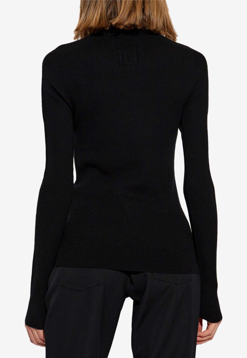 Balmain Logo Tag Wool Turtleneck Sweater Black DF1KH035 KE93-0PA