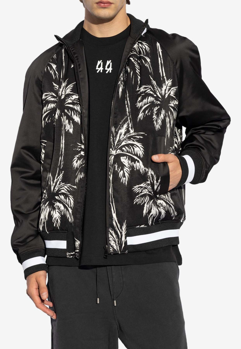 Balmain Palm Tree Print Bomber Jacket Black DH1TF825 VF43-EAB