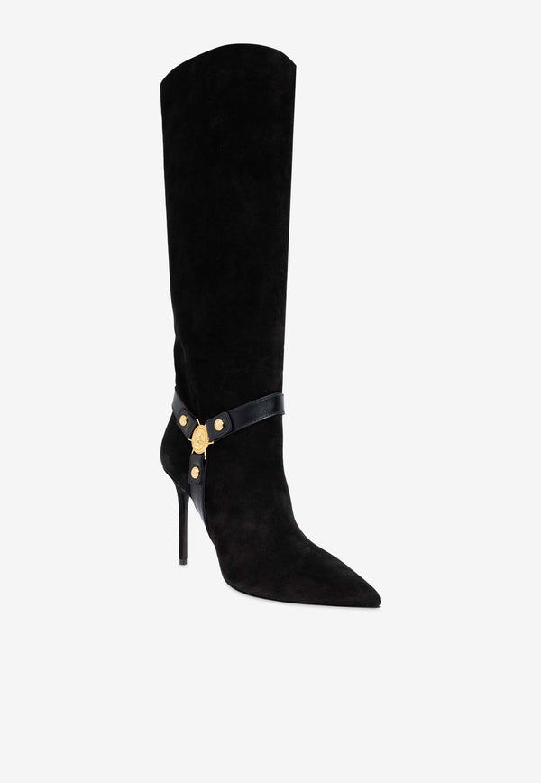 Balmain 95 Slouchy Suede Knee-High Boots Black DN1TA046 LSOV-0PA