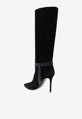 Balmain 95 Slouchy Suede Knee-High Boots Black DN1TA046 LSOV-0PA