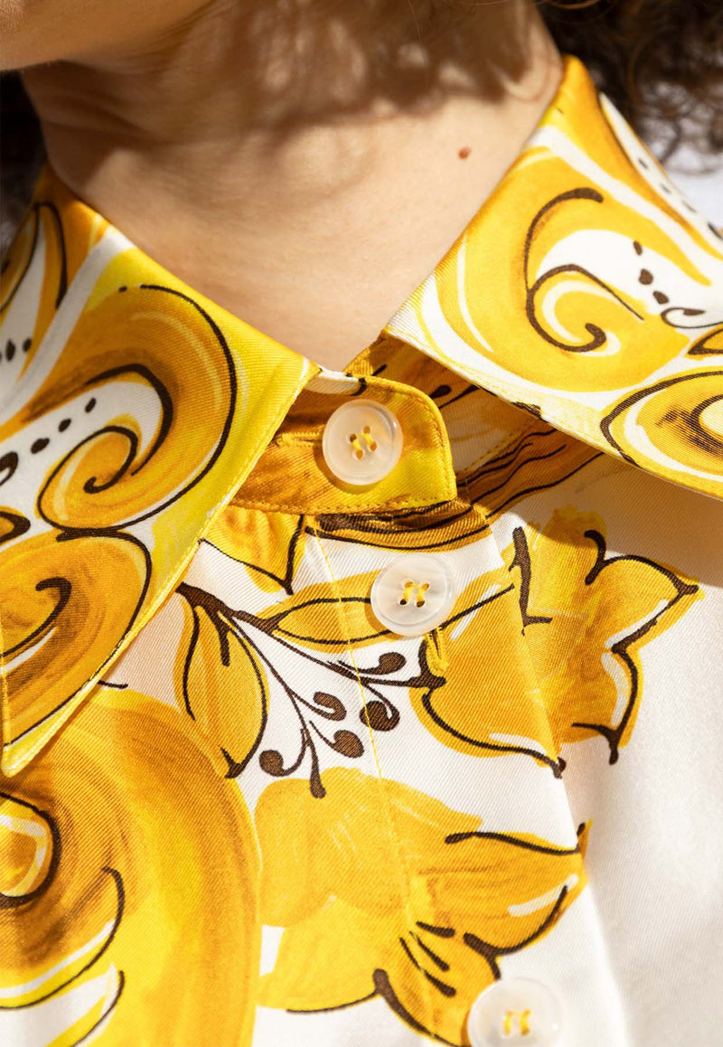 Dolce & Gabbana Majolica Print Silk Shirt Yellow F5S01T HI1TK-HG3TN