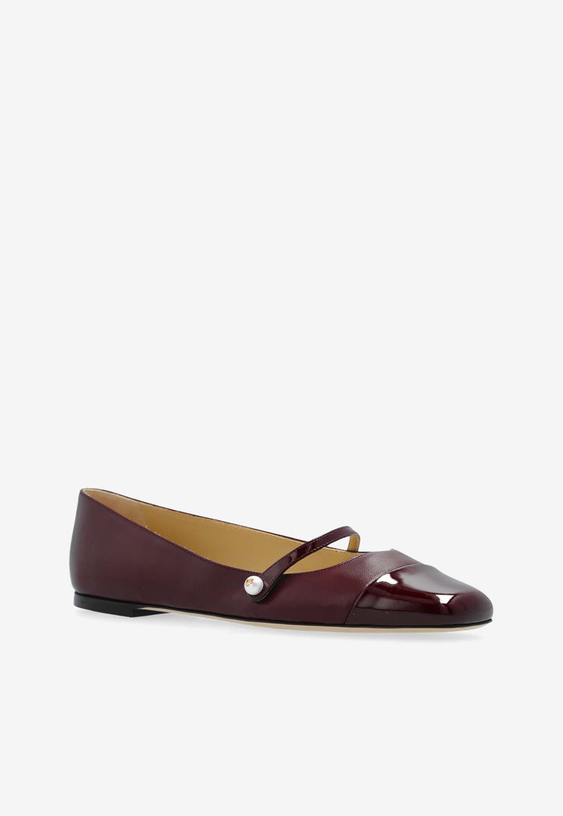 Jimmy Choo Elisa Nappa Leather Ballet Flats Bordeaux ELISA FLAT PTZ-GARNET GARNET