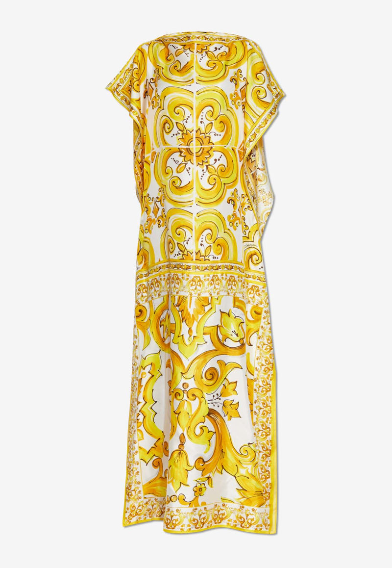 Dolce & Gabbana Majolica Print Silk Maxi Kaftan Dress Yellow F6JDDT HI1TK-HG3TN