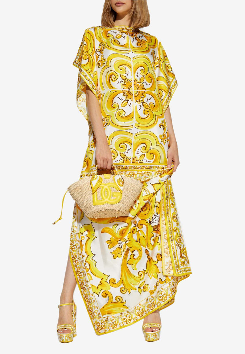 Dolce & Gabbana Majolica Print Silk Maxi Kaftan Dress Yellow F6JDDT HI1TK-HG3TN