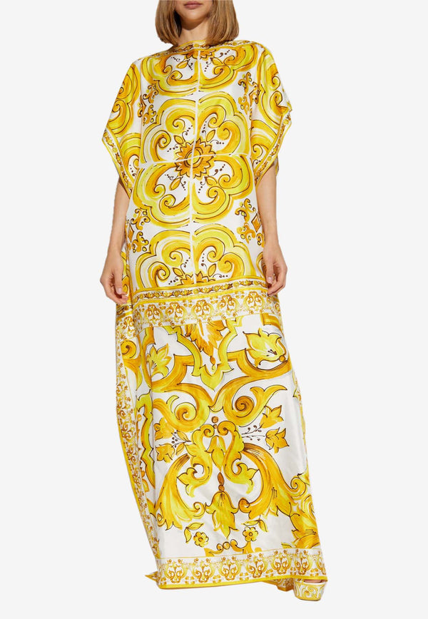 Dolce & Gabbana Majolica Print Silk Maxi Kaftan Dress Yellow F6JDDT HI1TK-HG3TN