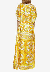 Dolce & Gabbana Majolica Print Silk Maxi Kaftan Dress Yellow F6JDDT HI1TK-HG3TN