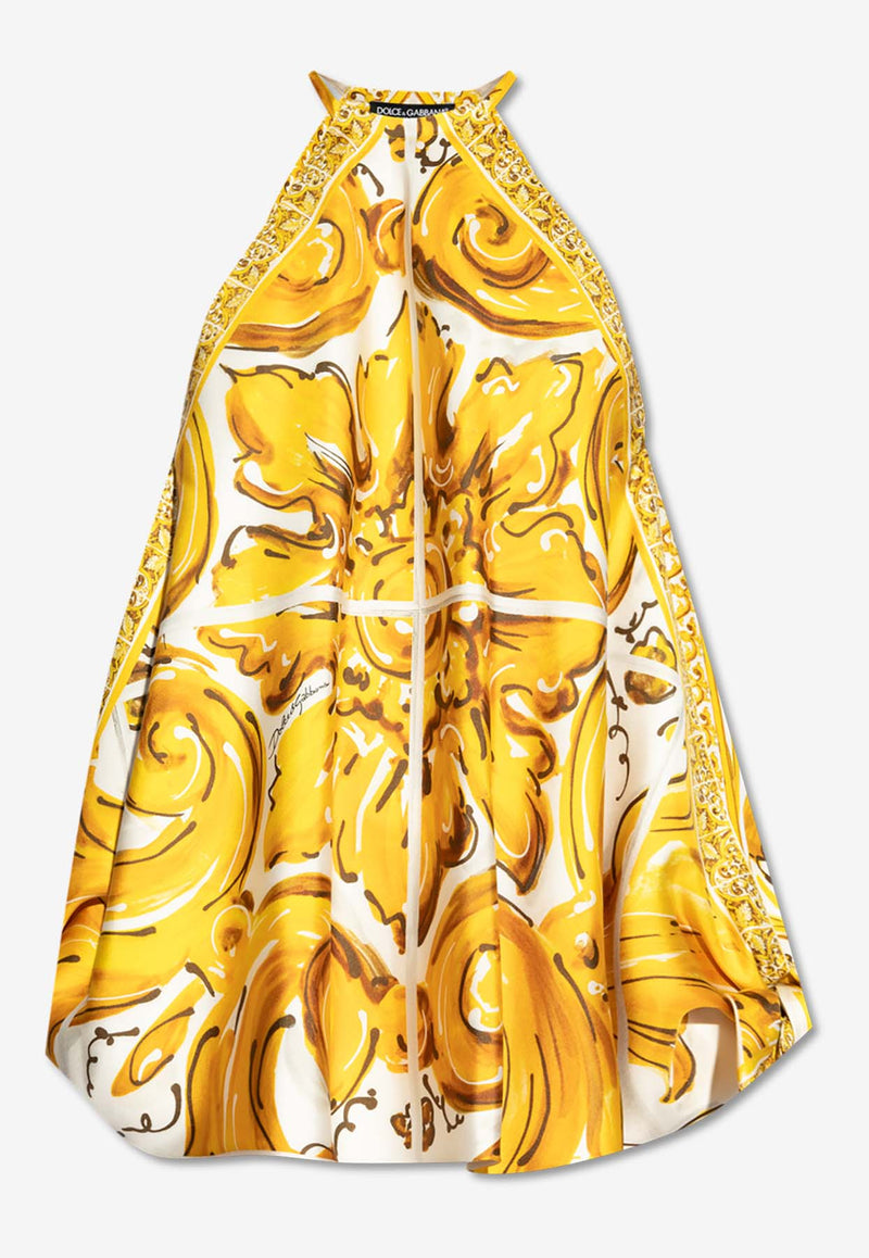 Dolce & Gabbana Majolica Print Silk Halterneck Top Yellow F79EFT HI1TN-H45DQ