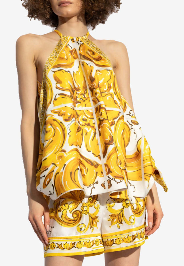 Dolce & Gabbana Majolica Print Silk Halterneck Top Yellow F79EFT HI1TN-H45DQ