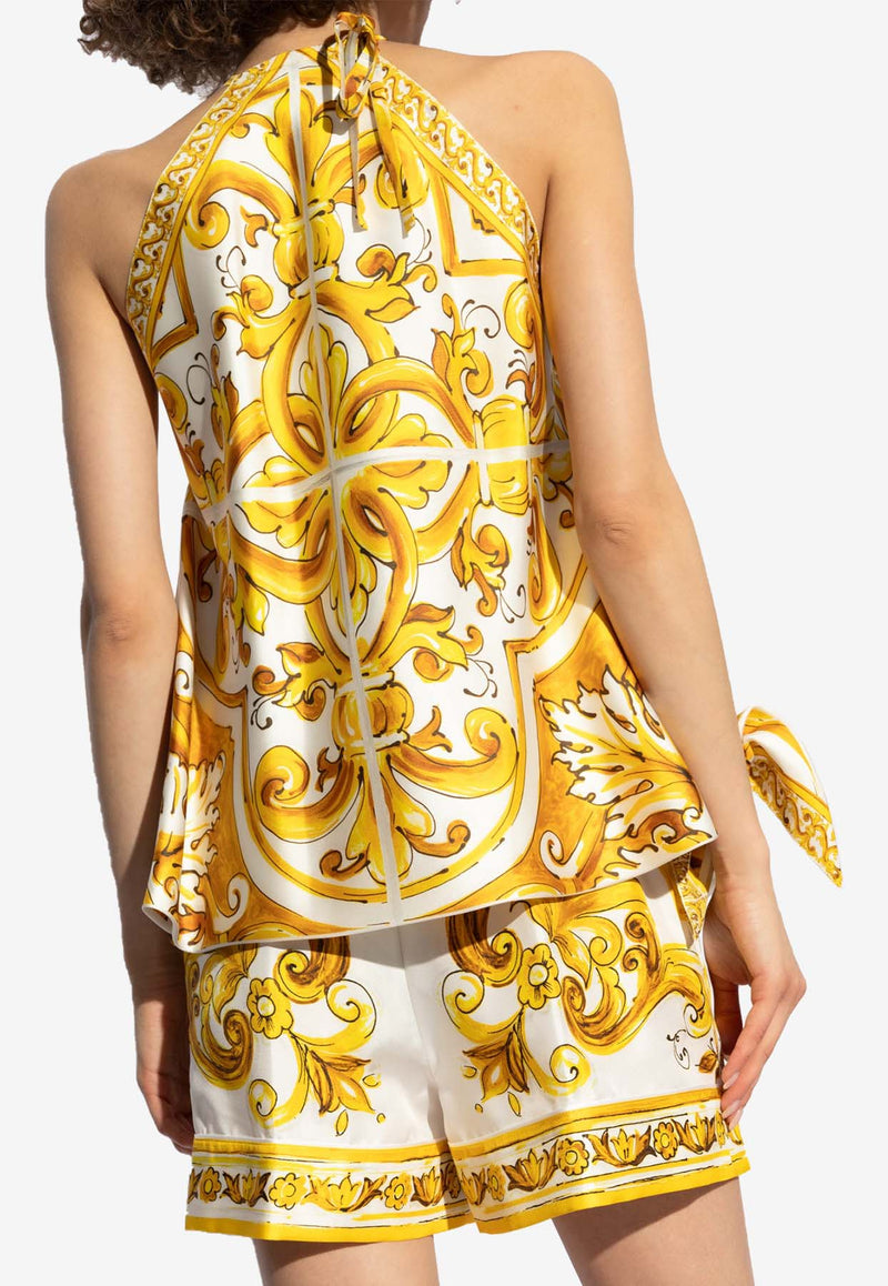 Dolce & Gabbana Majolica Print Silk Halterneck Top Yellow F79EFT HI1TN-H45DQ