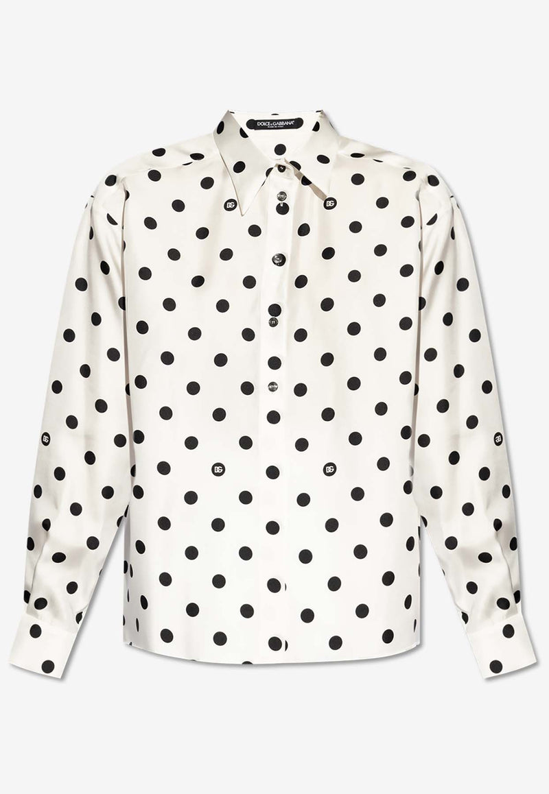 Dolce & Gabbana Polka Dot Print Silk Shirt White F5S31T IS1VI-HWZRN