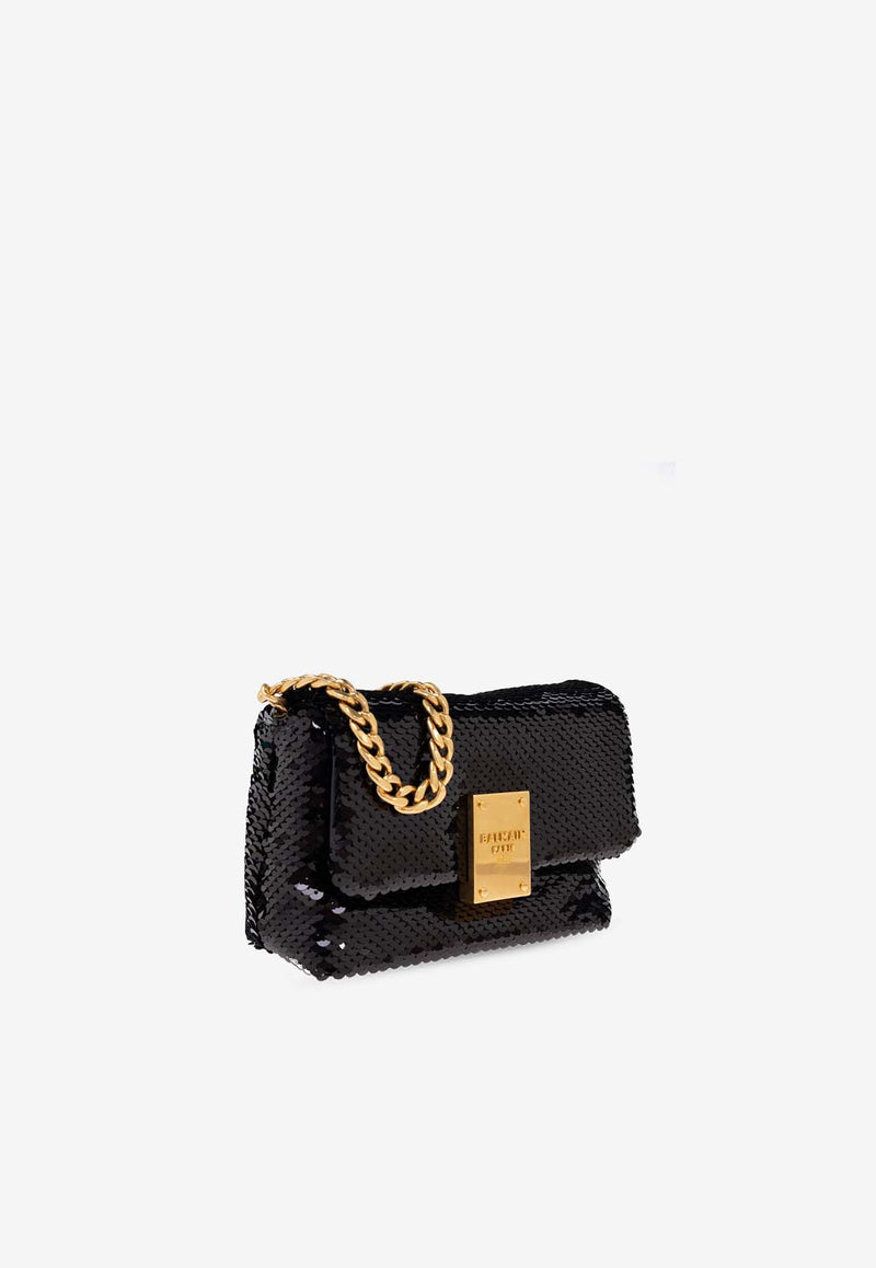 Balmain 1945 Sequined Shoulder Bag Black DN1BJ796 TSQA-0PA