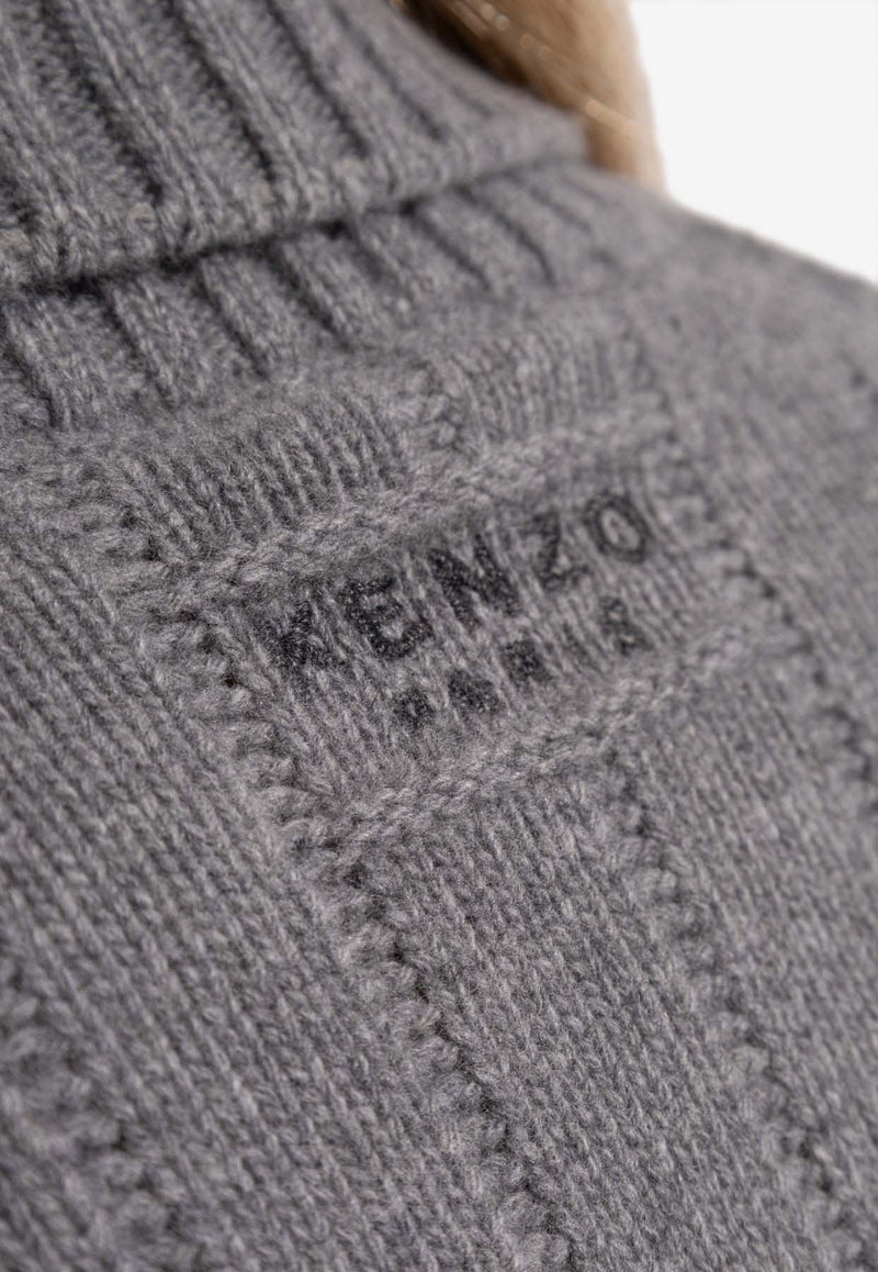 Kenzo Oversized Wool-Blend Sweater Gray FE62PU482 3CE-96