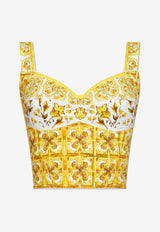 Dolce & Gabbana Majolica Print Corset Top Yellow F7W98T HH5EA-HG3TN