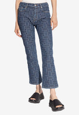 Kenzo Weave Jacquard Flared Jeans Blue FE62DP229 6J3-DS