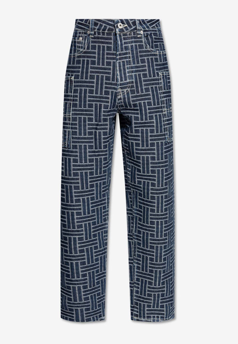 Kenzo Jacquard Weave Cargo Jeans Blue FE65DP408 6J2-DD