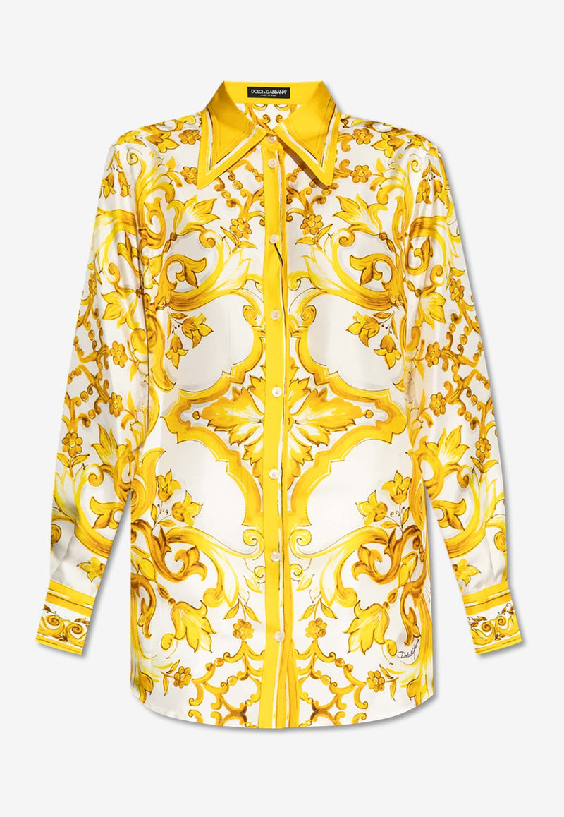 Dolce & Gabbana Majolica Print Long-Sleeved Silk Shirt Yellow F5J51T HI1TK-HG3TN